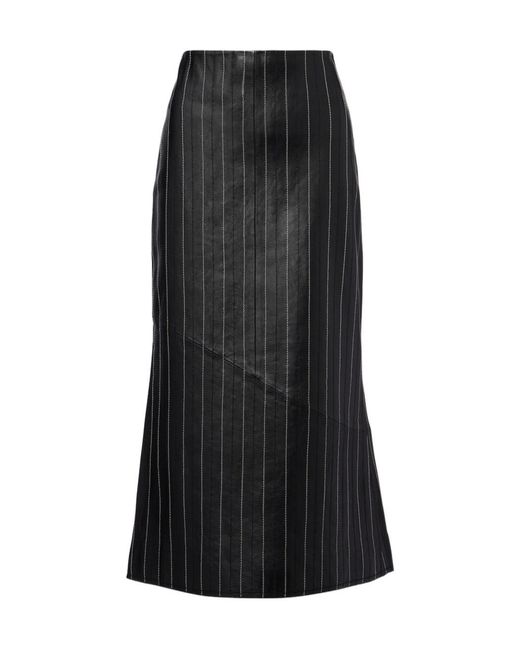 Victoria Beckham Black Embroidered Leather Midi Skirt