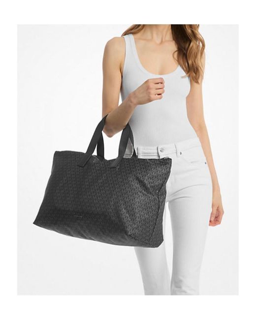 Michael Kors Black Michael Tanner Large Printed Signature Logo Reversible Packable Tote Bag