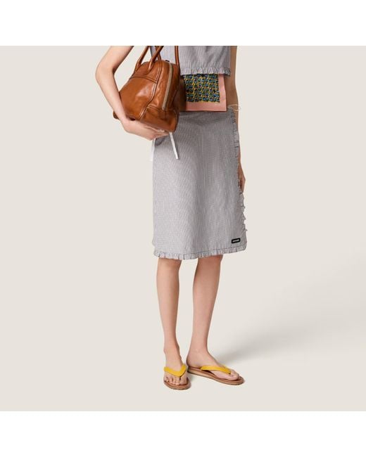 Miu Miu Gray Ruched Check Skirt