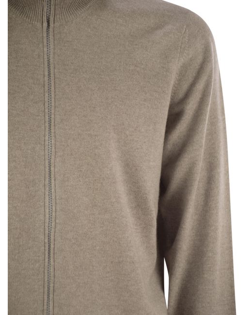 Brunello Cucinelli Brown High-Necked Cashmere Cardigan With Zip for men