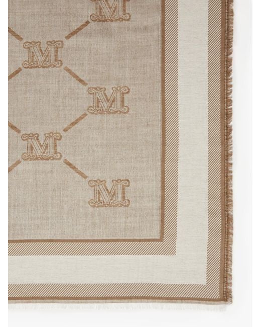 Max Mara Gray Logo Printed Fringed Edge Scarf