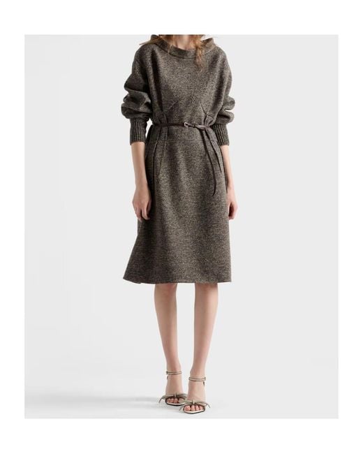 Prada Gray Mouliné Wool Dress
