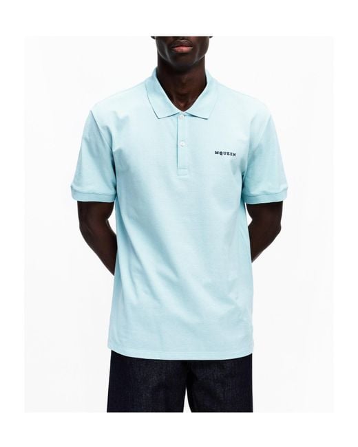 McQueen Blue Casual Polo Shirt With Embroidered Logo for men