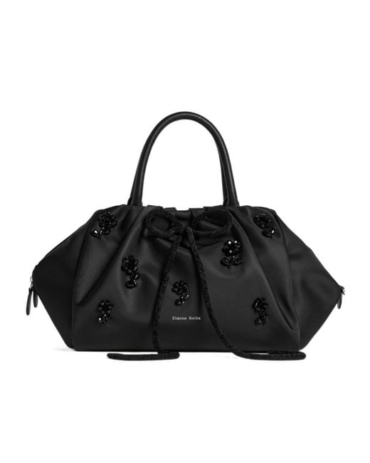Simone Rocha Black Leather-Trimmed Embellished Shell Tote