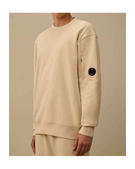 C P Company Natural Diagonal Raised Fleece Crewneck Lens Sweatshirt for men