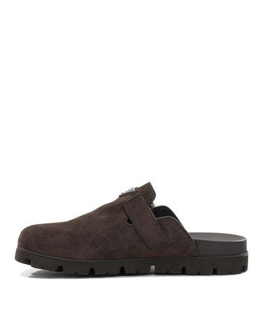 Prada Brown Triangle-Logo Mules for men
