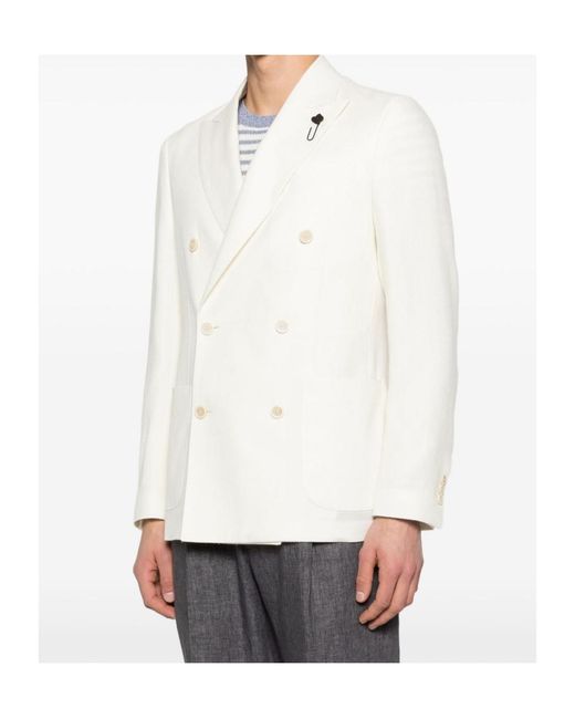 Lardini White Double-Breasted Suit Jacket for men