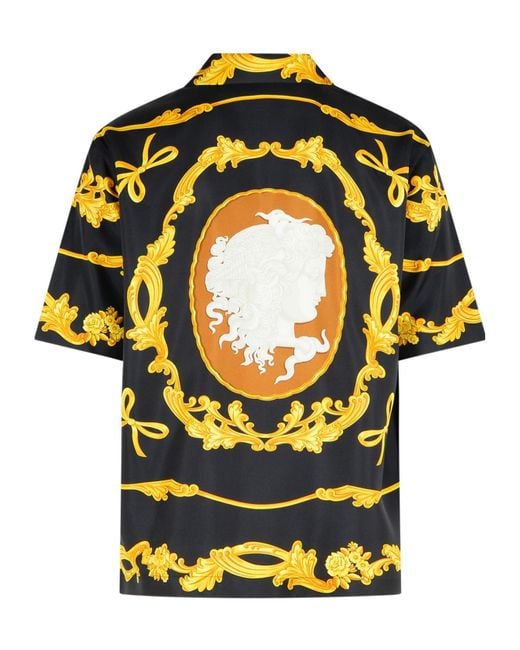 Versace Yellow Medusa-Printed Short-Sleeved Shirt for men