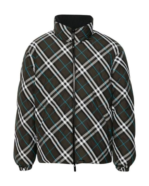 Burberry Black High-Neck Zip-Up Checked Jacket for men