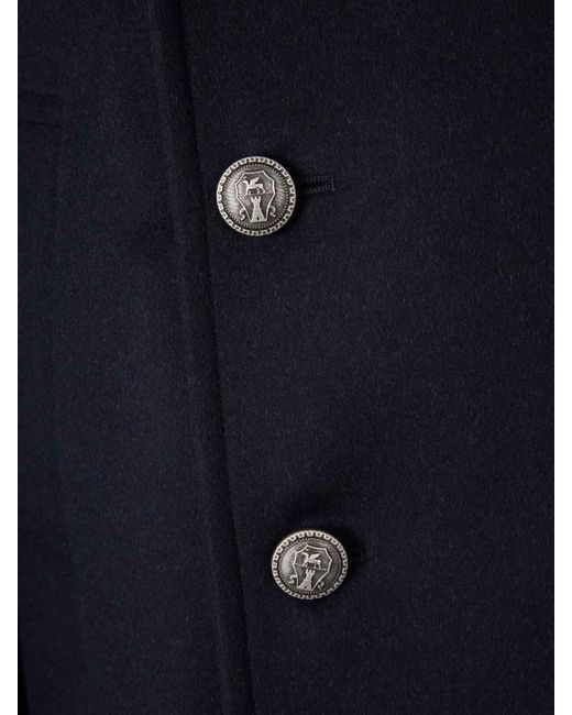 Brunello Cucinelli Blue Double-Breasted Straight Hem Coat for men