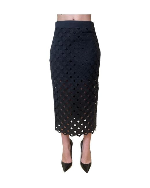 Max Mara Blue Bchzorro Broderie Midi Skirt