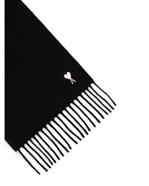 AMI Black Wool Scarf With Ami De Coeur for men