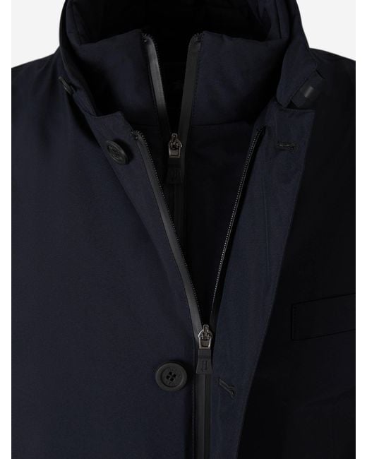 Herno Blue High-Neck Buttoned Padded Jacket for men