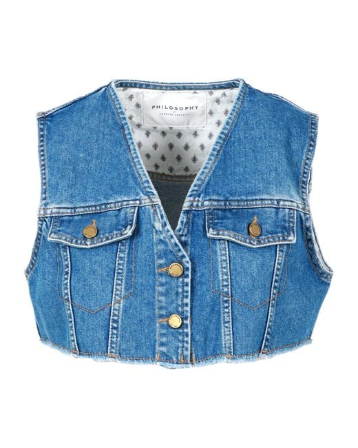 Philosophy Di Lorenzo Serafini Blue V-Collar Denim Vest