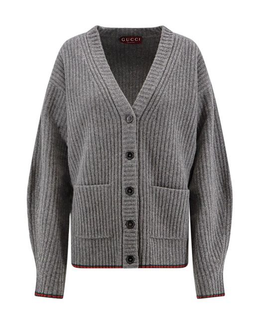Gucci Gray V-Neck Oversized Cardigan