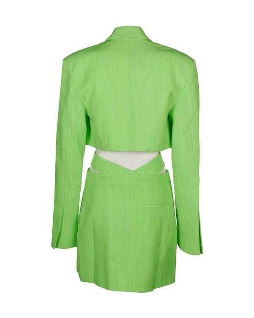 Jacquemus Green Bari Neon Cutout Woven Mini Dress