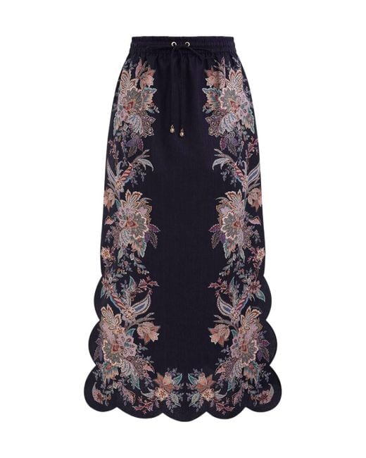 Zimmermann Blue Rhiannon Scallop Midi Skirt