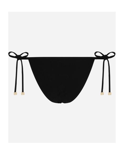 Dolce & Gabbana Black Logo-Plaque Side-Tie Bikini Bottom