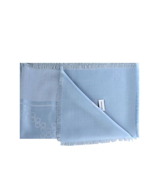 Ferragamo Blue Ferragamo Logo Detail Fringed Scarf