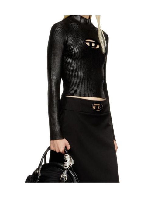 DIESEL Black M-Valari-Tn Shiny Effect Ribbed-Knit Turtleneck Top