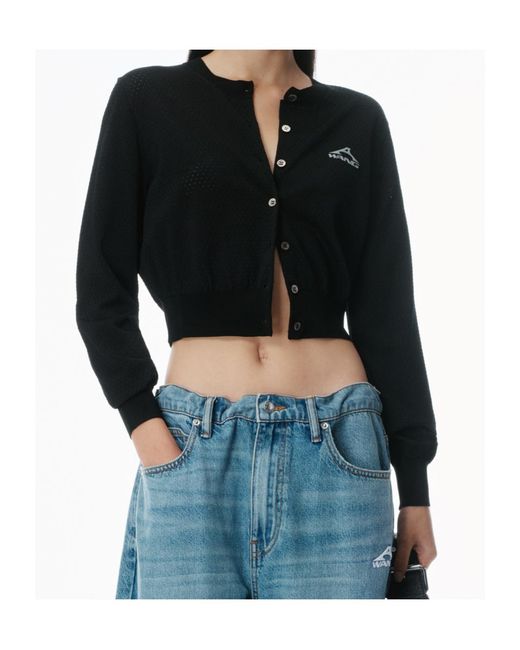 T By Alexander Wang Black Cropped Athletic Mesh Cardigan