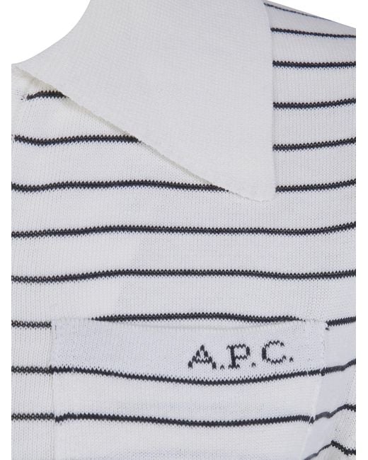 A.P.C. Gray Aline Striped Knit Polo Top