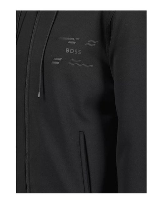 Boss Black Zip-Up Drawstring Hoodie for men