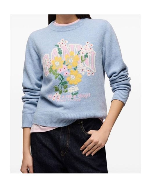 Ganni Blue Long-Sleeved Sweater