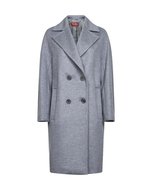 Max Mara Gray Studio Agenda Double-Breasted Long Coat