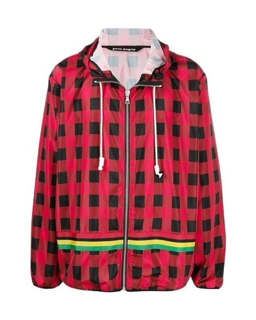 Palm Angels Red Check-Print Logo-Print Jacket for men