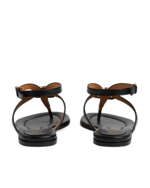 Gucci Brown Double G Leather Thong Sandals