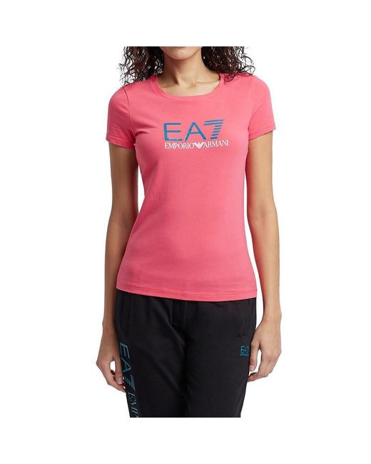 EA7 Pink T-Shirt With Round Neck And Short Sleeves