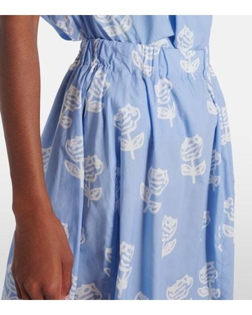 Marni Blue Floral Cotton Poplin Midi Skirt