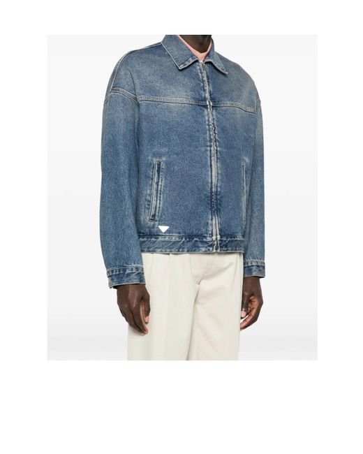 Prada Blue Zip-Up Denim Jacket for men