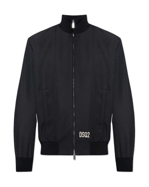 DSquared² Blue Logo Embroidered Zip-Up Bomber Jacket for men