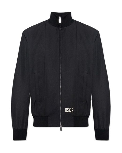 DSquared² Blue Logo Embroidered Zip-Up Bomber Jacket for men