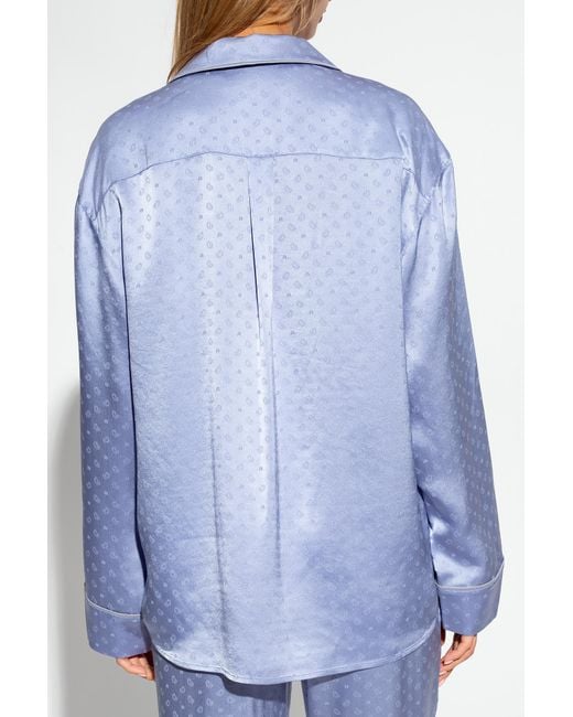 T By Alexander Wang Blue Silk-Jacquard Wide-Leg Trousers