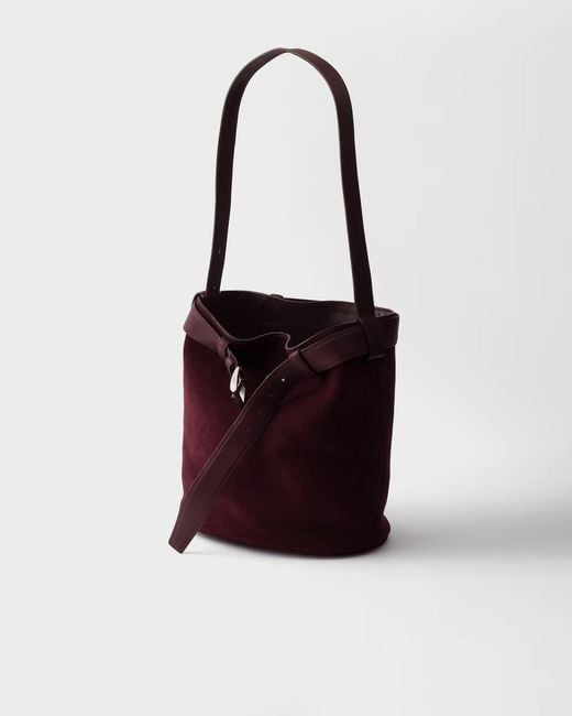 Prada White Buckle Belted Suede Bucket Bag