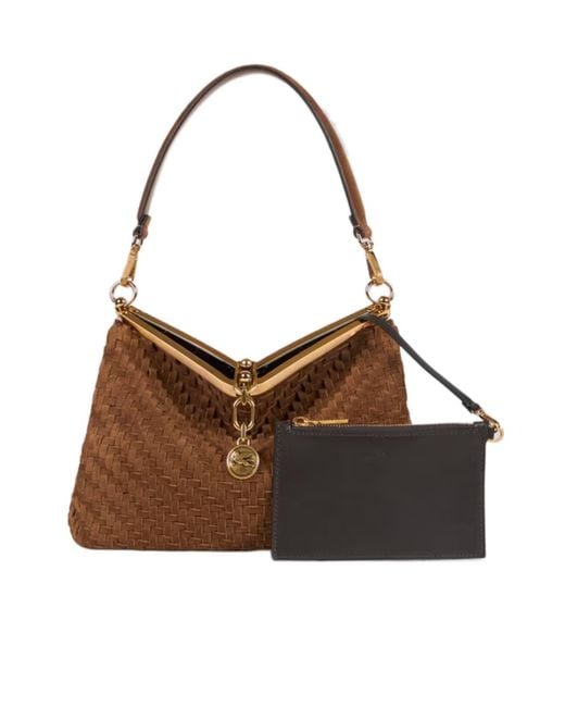 Etro Brown Medium Woven Vela Bag