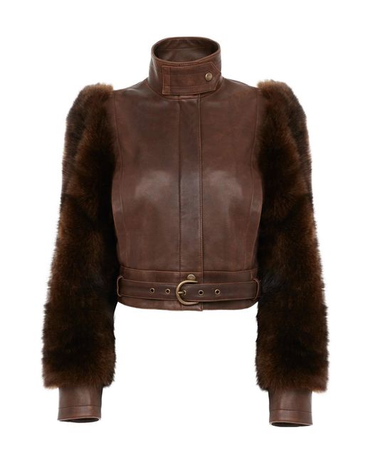 Chloé Brown Short High-Neck Leather Jacket