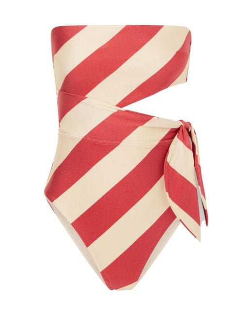 Zimmermann Red Roselight Tie Bandeau Striped Swimsuit
