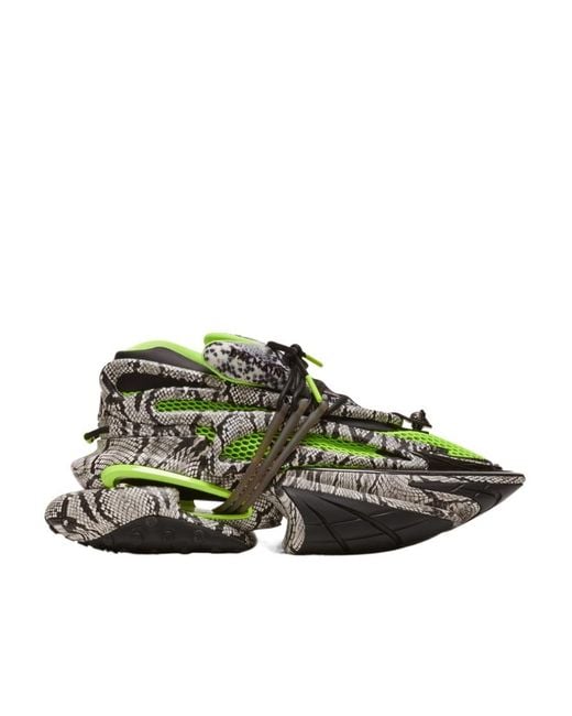 Balmain Green Unicorn Snake-Skin Effect Sneakers for men