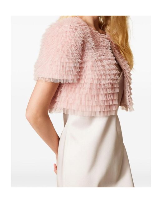 Twinset Pink Cropped Tulle Ruffle Jacket