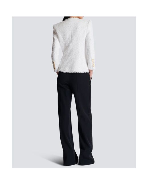 Balmain White Tweed Single-Breasted Jacket