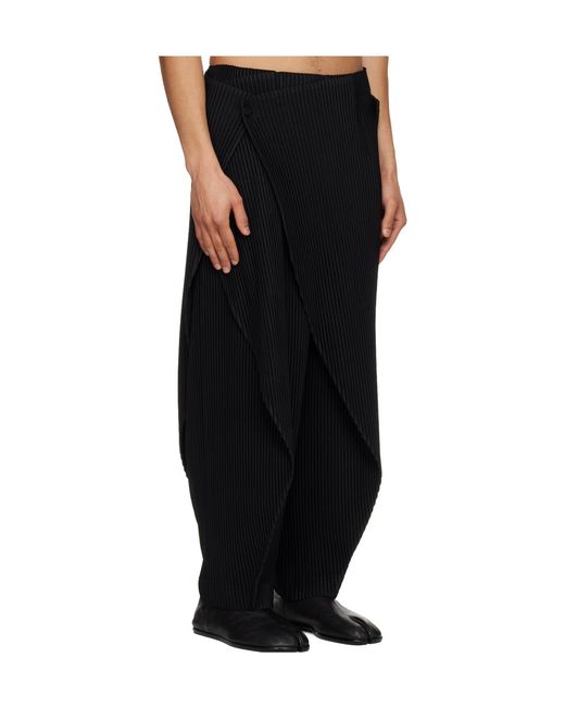 Homme Plissé Issey Miyake Black Pleated Drop-Crotch Trousers for men