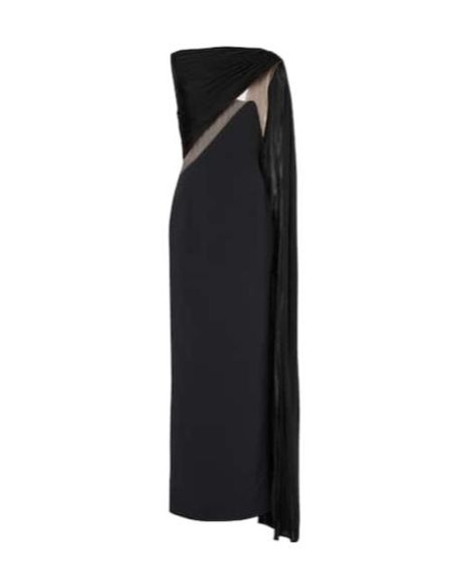 David Koma Black Draped Jersey And Tulle Gown