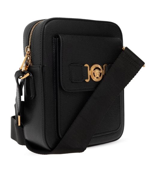 Versace Black Medusa-Plaque Zipped Shoulder Bag for men