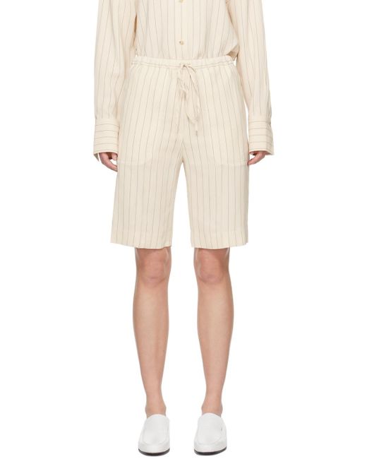Totême  White Totême Stripe Detailed Drawstring Shorts