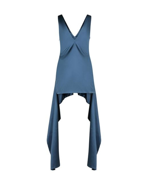 J.W. Anderson Blue Draped Satin V-Neck Dress With Asymmetric Hem