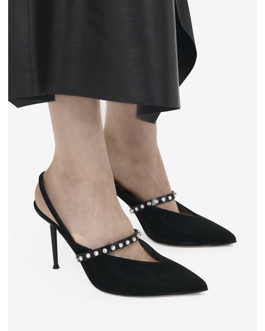 Alexander McQueen Black Crystal-Embellished Slingback Pumps